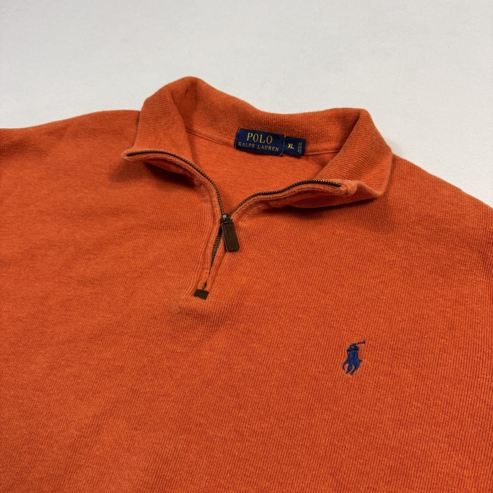 Polo Ralph Lauren 1/4 Zip Sweater Long Sleeve Cotton Orange Men's Extra Large